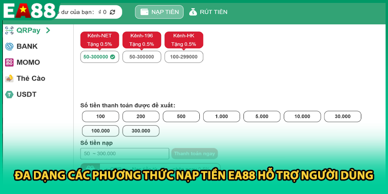 Đa dạng các phương thức nạp tiền EA88 hỗ trợ người dùng